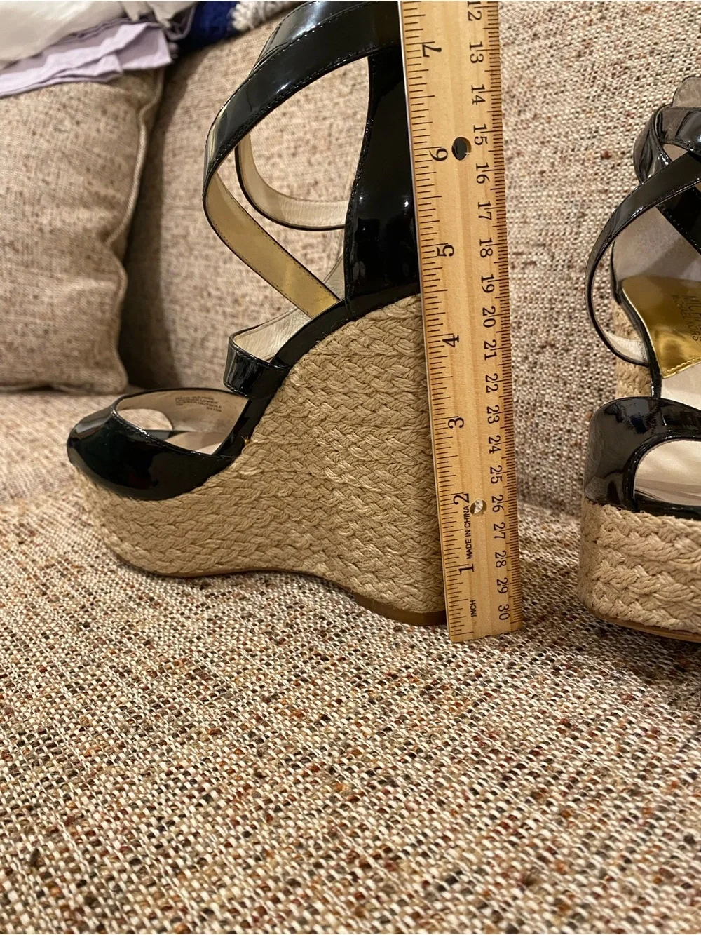 Michael Kors Black Patent Espadrille Platform Wedge Sandals